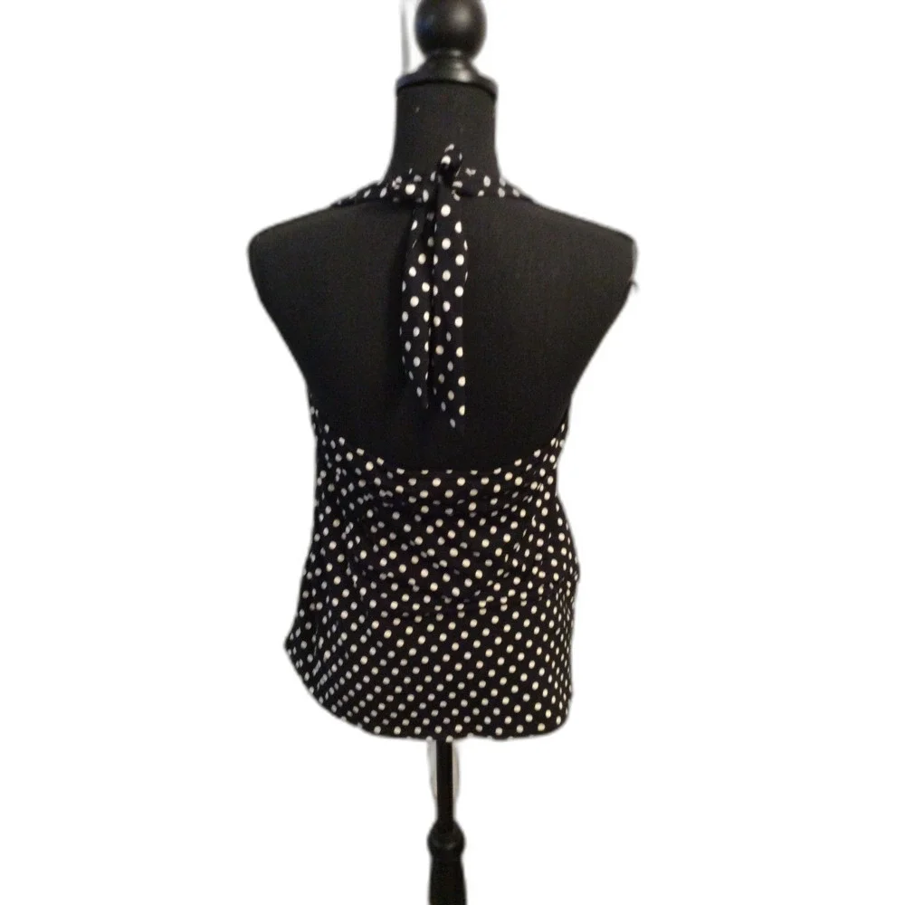Land's End Black White Polka Dot Swim Top Size 14 Womens